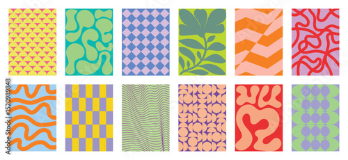 Abstract wall art geometric and botanical pattern design vector set. Wallpaper contemporary with scribble, circle, flower, leaves. Illustration for package, wall, interior, background.