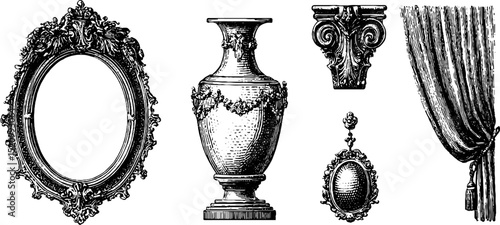 Elegant baroque frames and decorative elements for vintage design projects