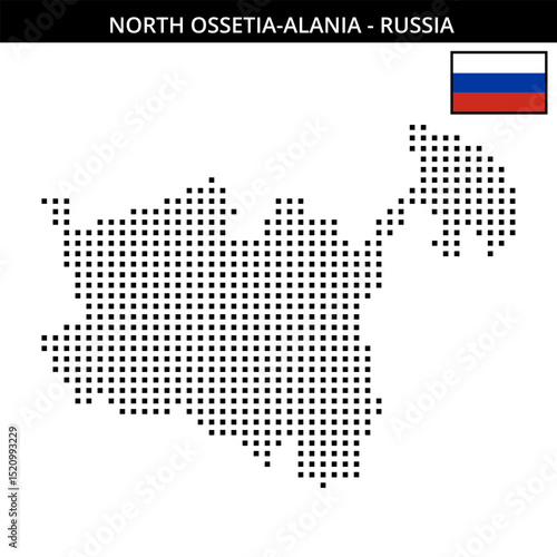 Medium square dotted map of North-Ossetia-Alania in Russia