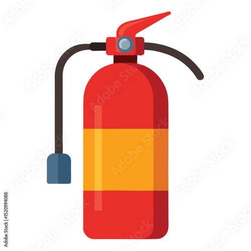 Red Fire Extinguisher with Yellow Stripe and Gray Nozzle on White Background