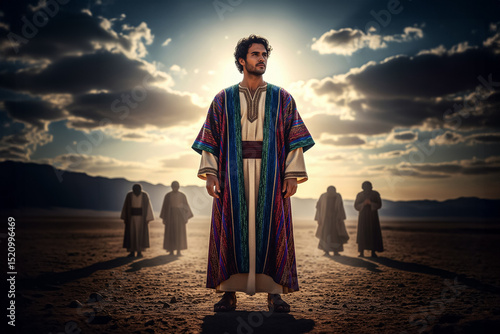 Joseph, Son of Jacob, Clothed in a Coat of Many Colors, Betrayed by His Brothers, Stands Alone in the Wilderness, Chosen by God, Destined for Dreams, Favor, and Glory