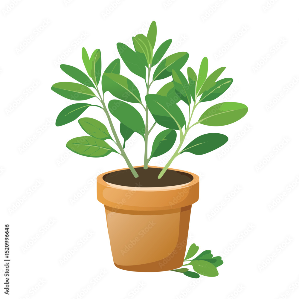 Fototapeta premium Small Potted Green Plant Illustration