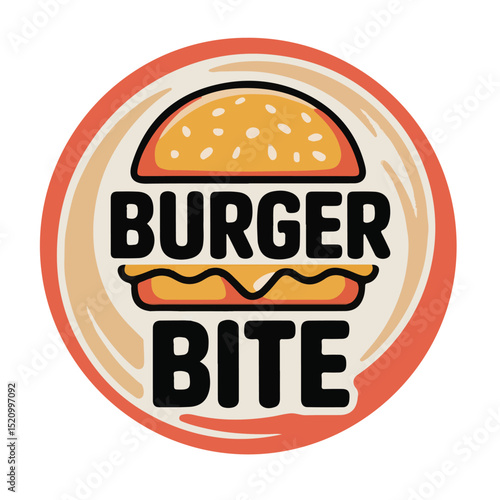 A red and golden fast food burger icon or label is the best symbol for a new sale web sticker to buy food