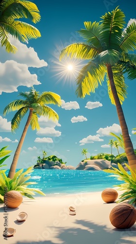 cartoon beach island landscape illustration poster background