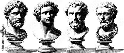 Engraved busts collection: classical sculpture with intricate details for historical art design