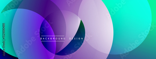 Abstract circles overlap, creating vibrant purple, blue, green gradients. Modern design element for backgrounds, presentations.