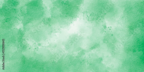 Watercolor grunge background with green paint. Green watercolour background paper texture.