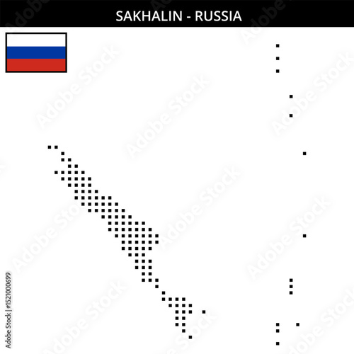 Medium square dotted map of Sakhalin in Russia