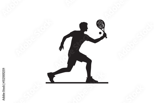 A man playing tenis  silhouette with a simple, understated design set against a white background          
