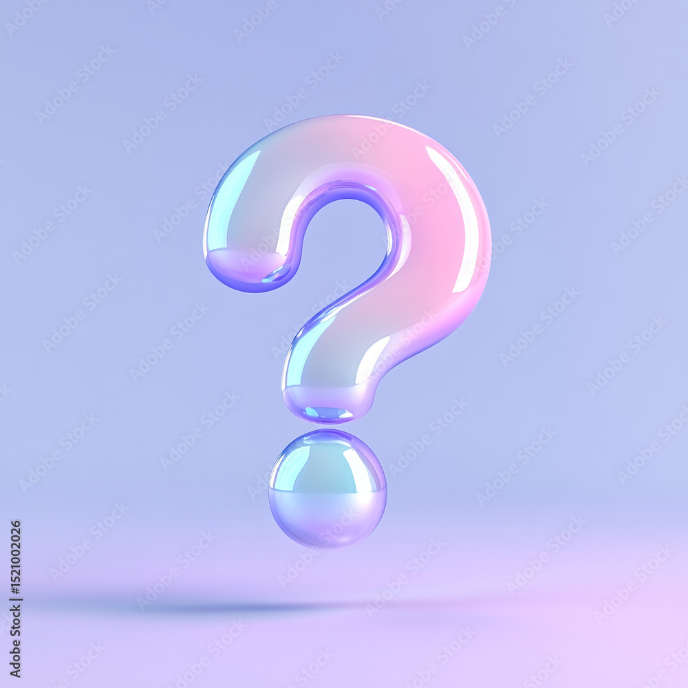 Naklejka premium A iridescent question mark floats against a pastel background.