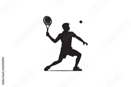 A man playing tenis  silhouette with a simple, understated design set against a white background          