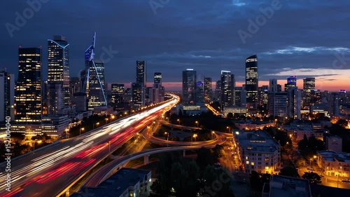 Wallpaper Mural Cinematic night cityscape with glowing skyline and light trails from traffic, symbolizing urban speed, modern lifestyle and vibrant metropolitan energy Torontodigital.ca