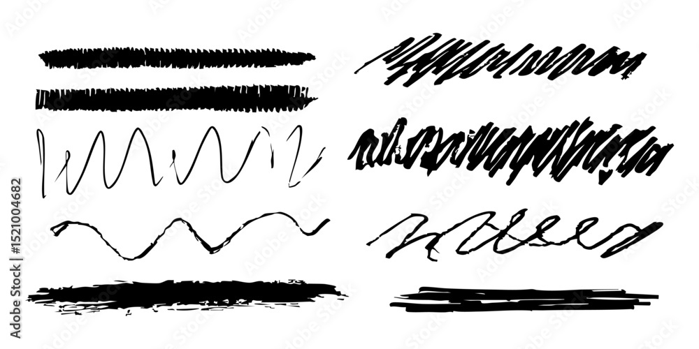 Obraz premium Abstract Brush Stroke And Scribble Set. Artistic Expression And Creativity Collection. Isolated Vector Illustration