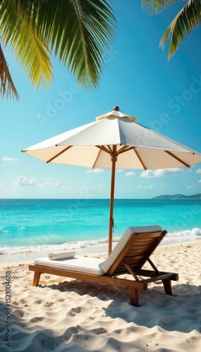 Wallpaper Mural Serene umbrella sheltering a comfortable lounge chair on a sun-drenched beach, offering a shaded oasis of tranquility and relaxation Perfect for vacation, travel, and summer themes , getaway, scene Torontodigital.ca