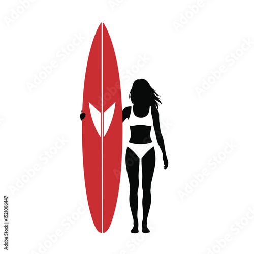 Surf girl vector illustration with surfboard rocket design for summer beach sport icon set