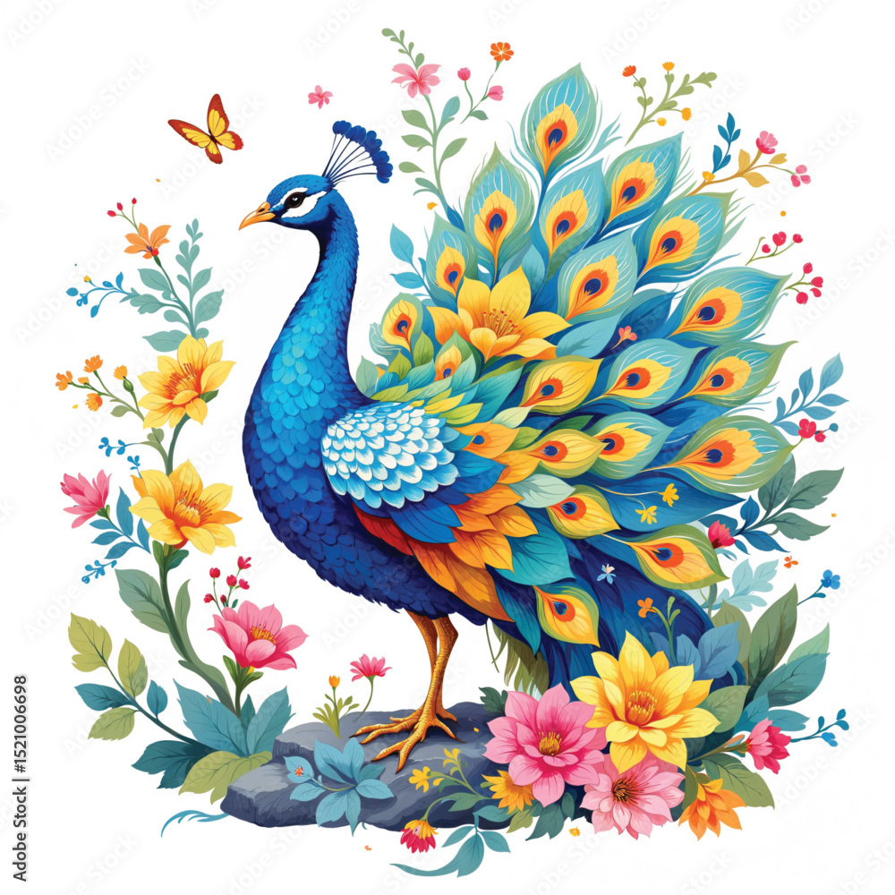 Fototapeta premium Cute Cartoon Peacock vector illustration isolated