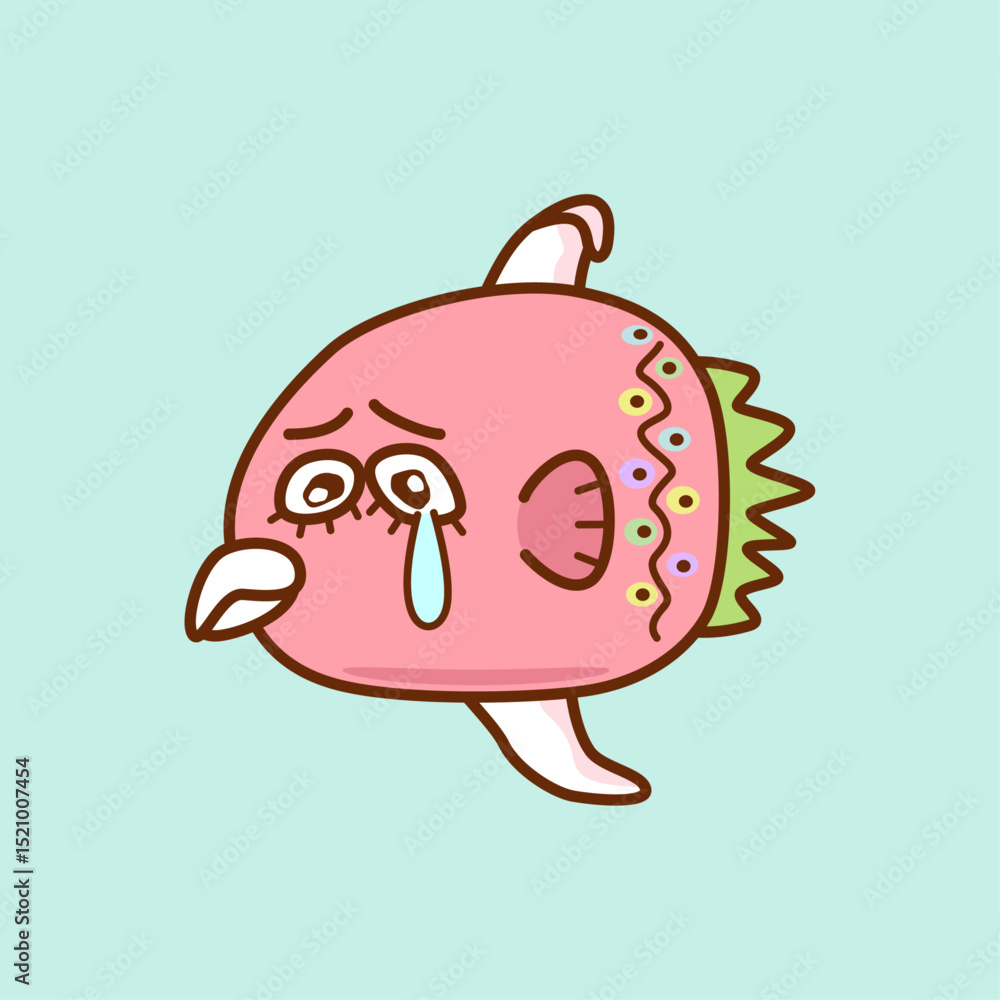 Fototapeta premium 悲しむカラフルなピンク色のマンボウ／Sad Colorful Pink Sunfish
