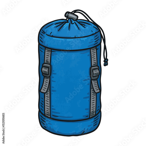 Compression Sack Vector – Blue Cylindrical Bag with Straps and Drawstring