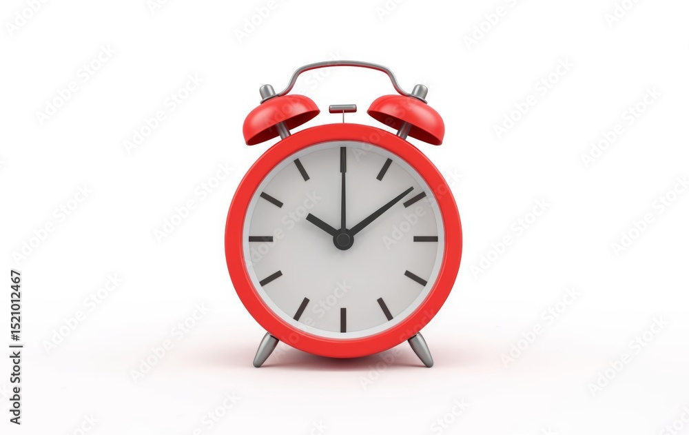 A red analog alarm clock against a white background A red analog alarm clock against a white background