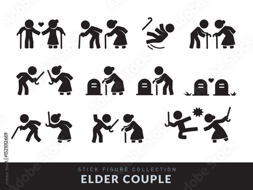 Various Poses of the Older Couple. Various pose of Stick Figure. Vector Illustration