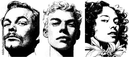 Vintage engraved portraits compilation for art and design projects