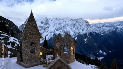 Wallpaper Mural Unique nativity scene in a majestic mountain range, featuring hand-carved stone Torontodigital.ca
