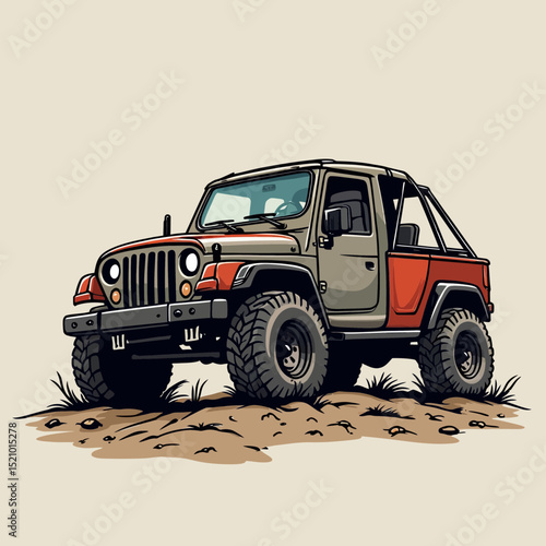 Stylized vector illustration depicting a powerful off-road adventure vehicle, symbolizing concepts of freedom and exploration on challenging outdoor trails