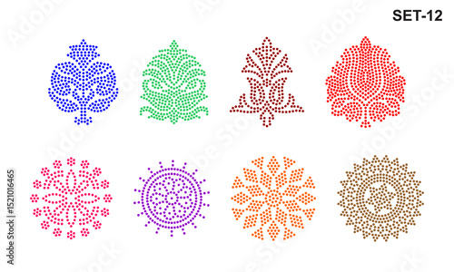 Rhinestone hotfix transfer Buti set design for laser cutting, 2.2 mm hole size 6 ss, floral, round, geometrical designs, set no.12