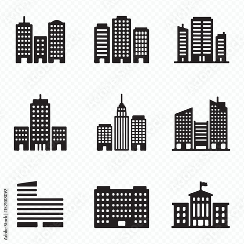 Vector City Building Icon Pack – Offices, Towers, Government Structures
