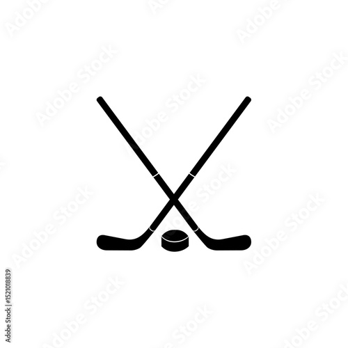 Black hockey stick icon on a white background. Vector illustration.