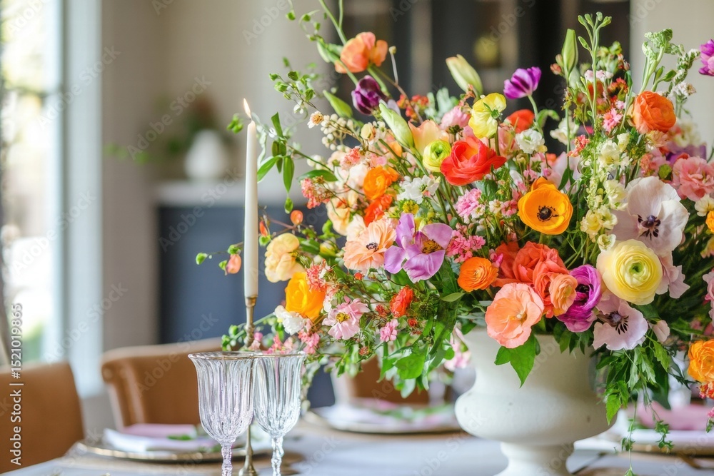 Classic bouquet of spring flowers near window light Classic bouquet of spring flowers near window light