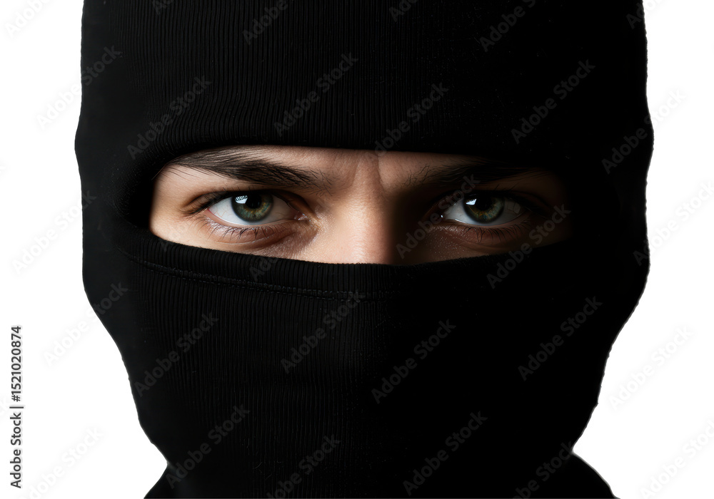 Isolated Intense Eyes Peeking Out from Balaclava Isolated Intense Eyes Peeking Out from Balaclava