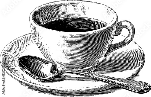 Elegant engraved espresso cup and saucer design for cafe decor