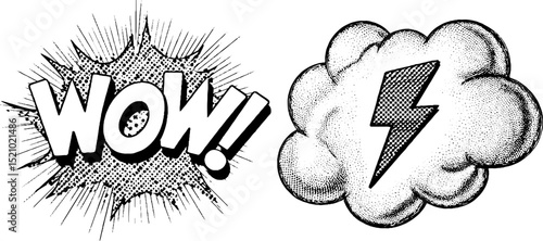 Retro comic style explosion and speech bubble with energetic lightning bolt design