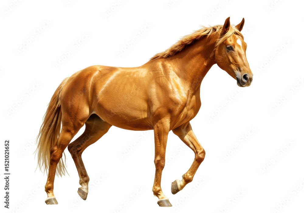 Naklejka premium Isolated Golden Horse Walking Elegant Stride