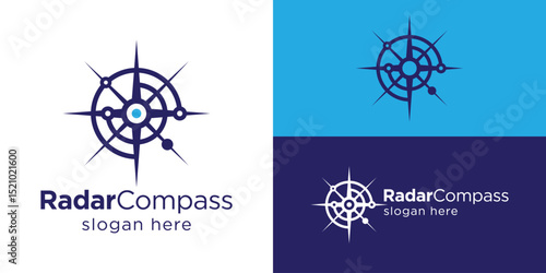 Creative simple radar compass logo template. Compass with radar symbol for North radar logo design vector illustration.
