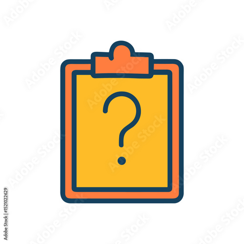 An orange clipboard with a question mark icon illustration element