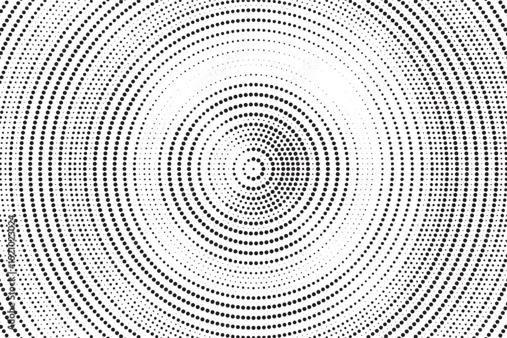 Radial halftone gradient background. Dotted concentric texture with fading effect. Black and white circle shade wallpaper. Grunge rough vector. Monochrome backdrop Radial halftone gradient background. Dotted concentric texture with fading effect. Black and white circle shade wallpaper. Grunge rough vector. Monochrome backdrop