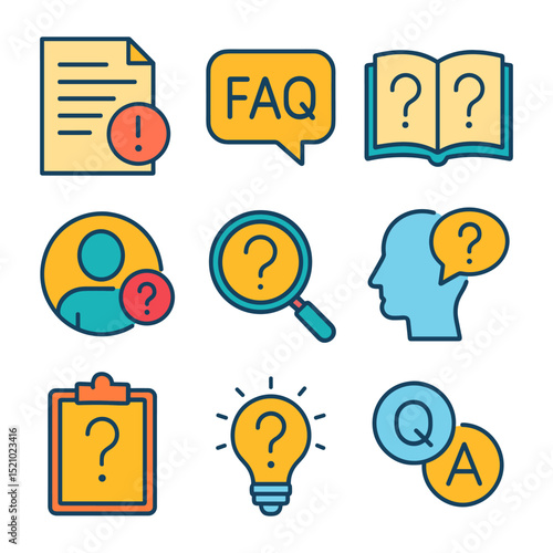 Illustrated guide to questions and answers icon illustration element