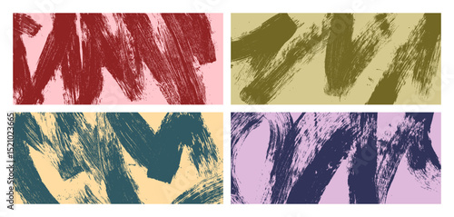 Brushstroke textures on banners set. Grungy abstract background with brush st...