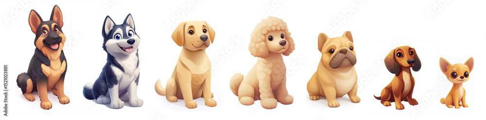 Fototapeta premium cartoon icons. Big set of pets dogs. Shepherd, husky, labrador, poodle, bulldog, dachshund, chihuahua