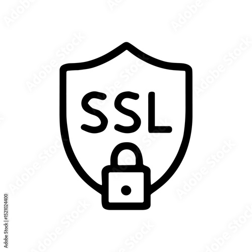 Secured shield with SSL padlock icon illustration element