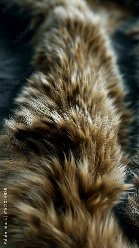 Close-up of fluffy faux fur texture with brown and gray tones creating a soft, warm and luxurious surface with depth and interesting visual pattern. Close-up of fluffy faux fur texture with brown and gray tones creating a soft, warm and luxurious surface with depth and interesting visual pattern.
