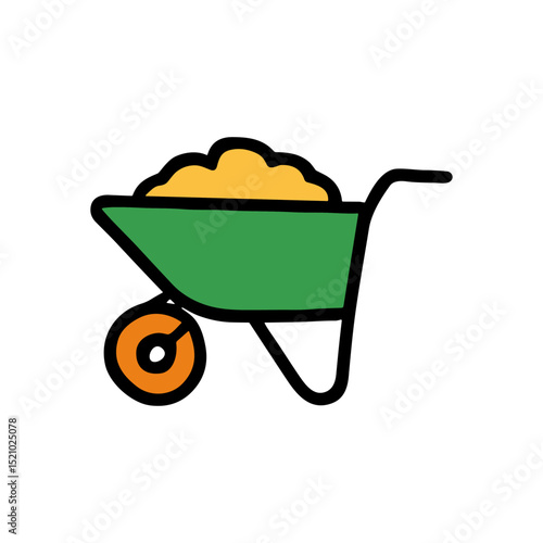 Wheelbarrow laden with yellow payload icon illustration element
