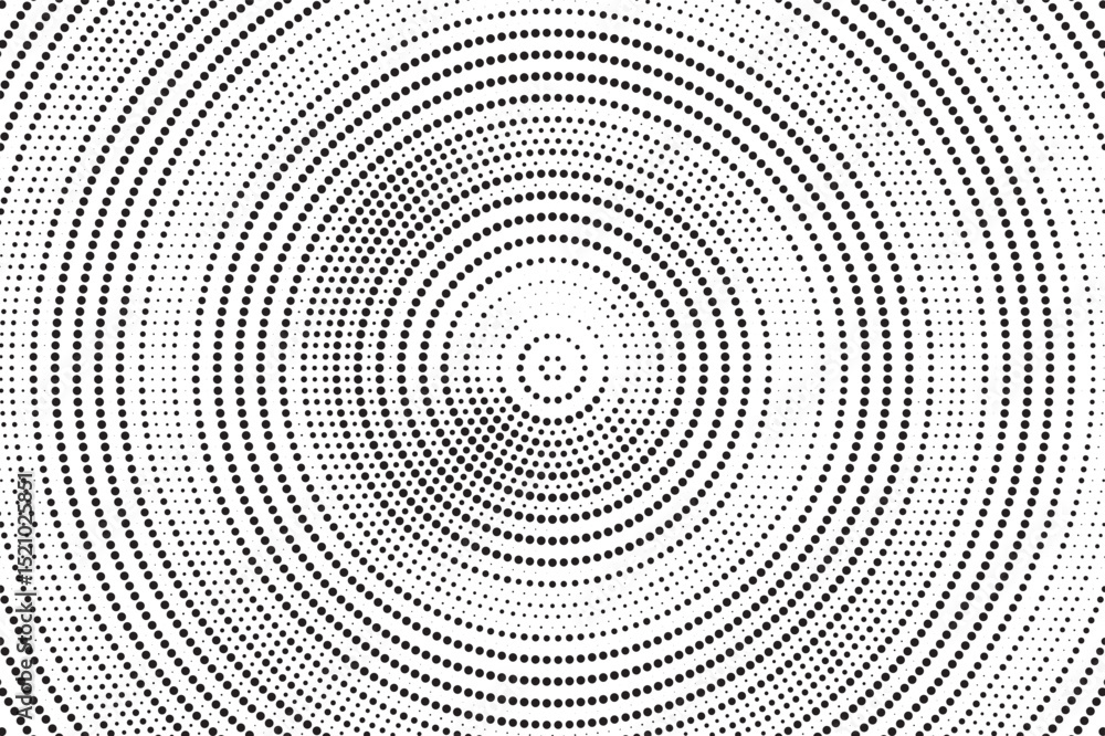 Radial halftone gradient background. Dotted concentric texture with fading effect. Black and white circle shade wallpaper. Grunge rough vector. Monochrome backdrop Radial halftone gradient background. Dotted concentric texture with fading effect. Black and white circle shade wallpaper. Grunge rough vector. Monochrome backdrop