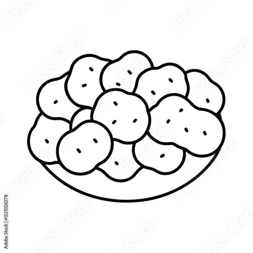 Tater Tots Fried Potato Side Dish Art Line Art Vector illustration