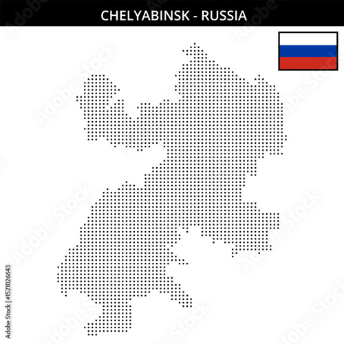 Small square dotted map of Chelyabinsk in Russia