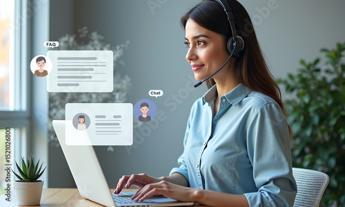 Wallpaper Mural A support agent wears a headset and efficiently responds to client inquiries displayed on a digital interface in a modern workspace. Torontodigital.ca