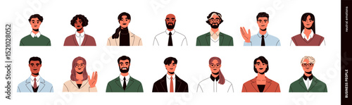 Business avatars set. Professional male and female, head portraits. People faces, employees, corporate staff, office workers, user profiles. Flat vector illustrations isolated on white background