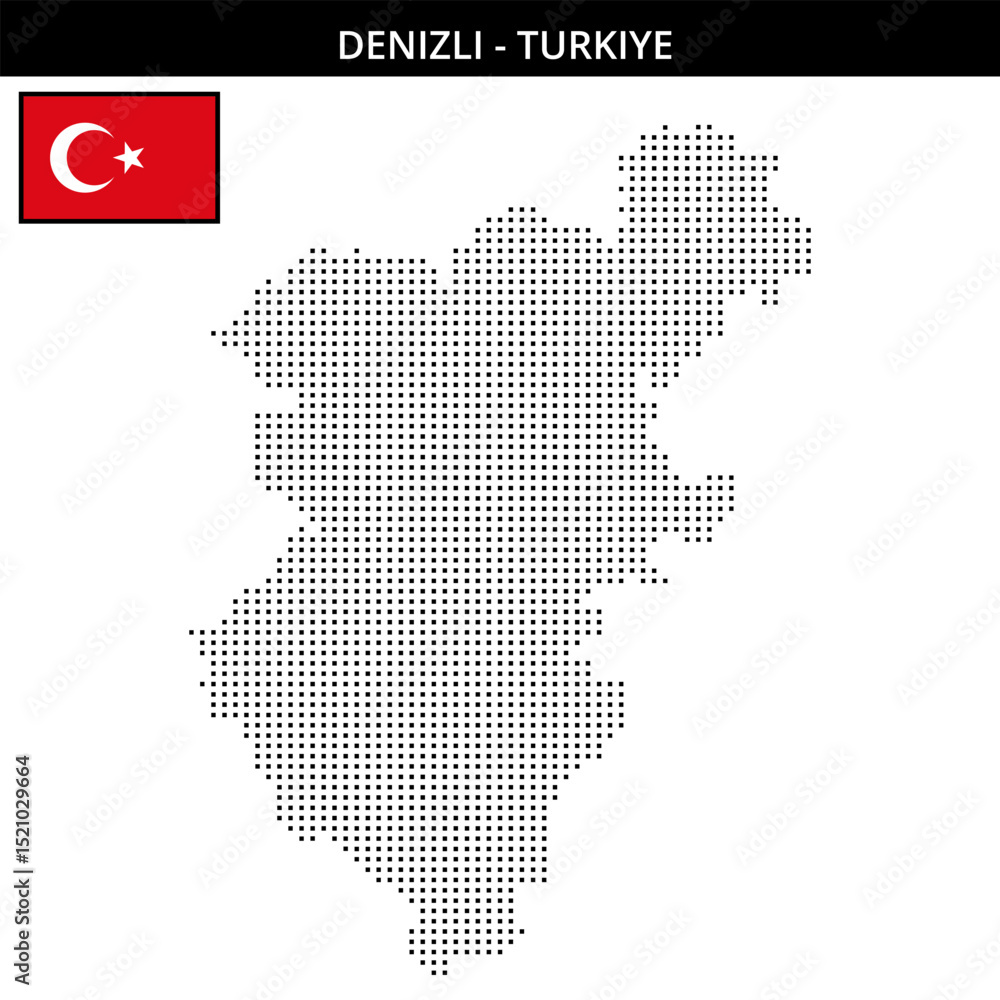 Obraz premium Small square dotted map of denizli in Turkiye